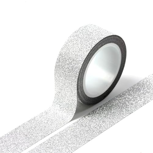 12 Rollen Glitter Washi Tape, 15 mm x 5 m selbstklebendes Klebeband zum Basteln Dekoband Dekorative Klebeband für DIY Handwerk, Bullet Journals, Scrapbooking, Planer Geschenkverpackung -Silber von PTNKUIIY