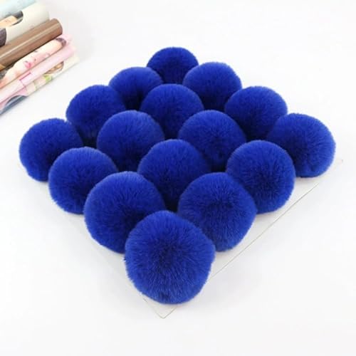 15 Stück Kunstfell Pompon Fellbommel 6cm Kunstfell Bommel Fellbommel Pom Pom DIY mit Gummiband Kunstfell Pom Ball für Mützen Schlüsselanhänger Schals Tasche Strickmütze Zubehör -Dunkelblau #2 von PTNKUIIY