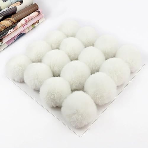 15 Stück Kunstfell Pompon Fellbommel 7cm Kunstfell Bommel Fellbommel Pom Pom DIY mit Gummiband Kunstfell Pom Ball für Mützen Schlüsselanhänger Schals Tasche Strickmütze Zubehör -Weiße von PTNKUIIY