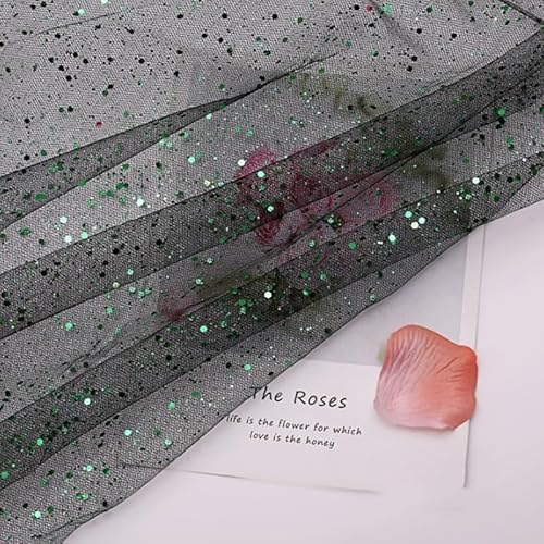 150cm * 1m Deko-Stoff Kostümstoff Sparkly Pailletten Stoffe Netzstoff zum Dekorieren Basteln Hauch Zart Durchsichtig Glitzer Garn Tüll Deko Stoffe für DIY handgemachte Kleidung Hochzeit-Schwarz Grün von PTNKUIIY