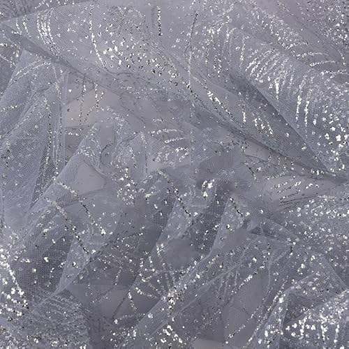 160cm * 1 Yard Pailletten Stoff - Glitzer Pailletten Dekostoff Durchsichtig Hauch Zart Sparkly Stoff für DIY handgemachte Kleidung Hochzeit Party DIY Nähen Handwerk Gardine Vorhang-Grau Silber von PTNKUIIY