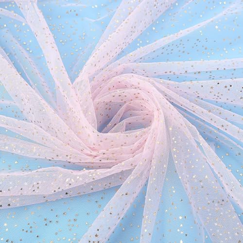 160cm * 2m Glitzer Tüllstoff Rollen Glitzer Tüll Dekostoff mit Sterne Netzstoff Sparkly Stoff für DIY Kleidung Tischedeko Geschenk Bogen Tüllband Dekoband für Hochzeit Party Bankett Deko -Hell-Pink von PTNKUIIY