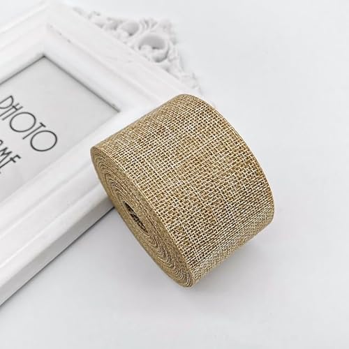 2 Rolle Juteband,5cm Breit 10 Meter Sackleinen Juteband Burlap Vintage Geschenkband Sackleinen Stoff Dekoband für Hochzeitdeko Geschenkverpackung Basteln Handwerk Weihnachten, Herbstkranz -beige braun von PTNKUIIY