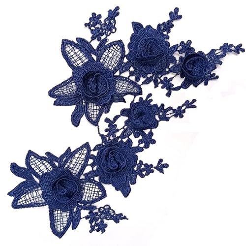 2 Stück Rosen Blumen Patches zum Aufbügeln Bestickte Aufnäher Bügelflicken Blume Applique Stickerei Applikation für Kleider, Hosen, Hüte, Jeans, Nähen, Blumen-Applikation, Bastelzubehör -Dunkelblau von PTNKUIIY