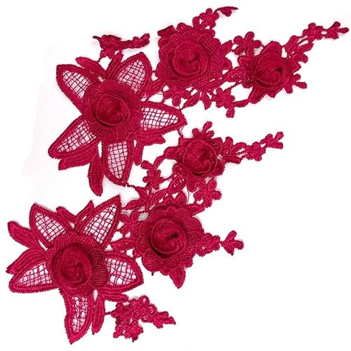 2 Stück Rosen Blumen Patches zum Aufbügeln Bestickte Aufnäher Bügelflicken Blume Applique Stickerei Applikation für Kleider, Hosen, Hüte, Jeans, Nähen, Blumen-Applikation, Bastelzubehör -Weinrot von PTNKUIIY