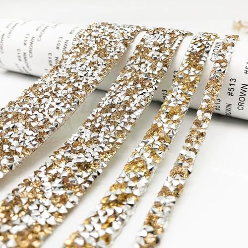 2 Yards Kristall Strass Diamant Band - 0.5cm Breite Strassband Selbstklebendes Bling Band DIY Dekoration Aufkleber für DIY Kunsthandwerk Hochzeit Dekoration Party Handwerk Telefon - Silber Gold von PTNKUIIY