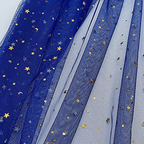 3 Yard Tüllstoff, 150cm Breit Deko-Stoff zum Nähen Dekorieren Basteln Glitzer Garn Tüll Deko Stoffe mit Sterne Sparkly Pailletten Dekostoff für DIY handgemachte Kleidung Hochzeit Kleid -Dunkelblau von PTNKUIIY