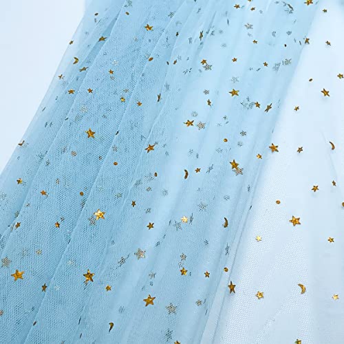 3 Yard Tüllstoff, 150cm Breit Deko-Stoff zum Nähen Dekorieren Basteln Glitzer Garn Tüll Deko Stoffe mit Sterne Sparkly Pailletten Dekostoff für DIY handgemachte Kleidung Hochzeit Kleid -Himmelblau von PTNKUIIY