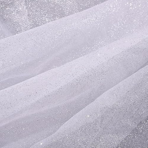 3m Glitzer Tüllstoff Deko-Stoff zum Nähen 180cm Breit Glitzer Tüllband Sparkly Pailletten Stoffe Netzstoff Glitzertüllstoff für Hochzeit Kleid Dekoration DIY Tisch Tutu Rock Party Deko - Weiße von PTNKUIIY