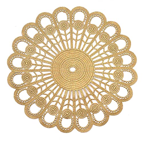 4 Stück Runde Bestickte Tischmatte,26-28cm Gold Spitze Runde Tischmatte Spitzendeckchen Häkeldeckchen Blume bestickte Tischmatte,Vintage-Tassenmatte, Vasenmatte für Heimdekoration Küche,Party,Hochzeit von PTNKUIIY