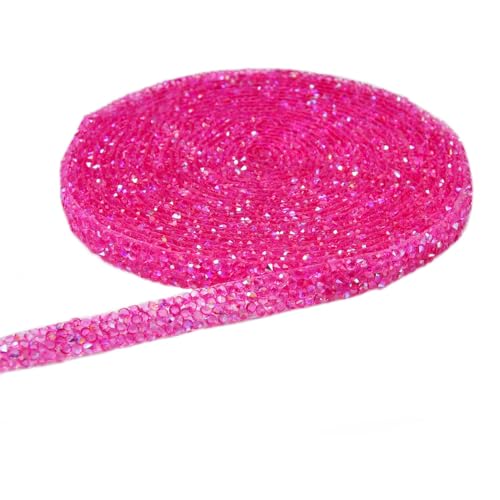 PTNKUIIY 5 Yard * 1cm Selbstklebende Kristall Strass Harz Diamant Band DIY Bling Selbstklebende Aufkleber Strassband Dekoration Aufkleber für Auto Handwerk Hochzeit Telefon Dekoration -Hot Pink von PTNKUIIY