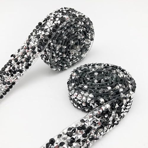 5 Yards Kristall Strass Diamant Band - 2.5cm Breite Strassband Selbstklebendes Bling Band DIY Dekoration Aufkleber für DIY Kunsthandwerk Hochzeit Dekoration Party Handwerk Telefon - Schwarz Silber von PTNKUIIY