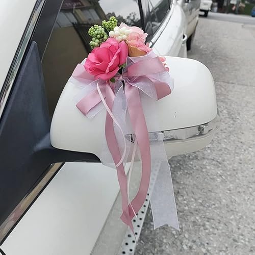 6 Stück Autoschleifen Antennenschleifen,Auto Deko Künstliche Rose Blumen Auto Dekoration Hochzeitsdeko Auto Wedding Blumendekoration Braut Paar Dekoration für Hochzeit Party Geburtstag,Rosa Weiß von PTNKUIIY