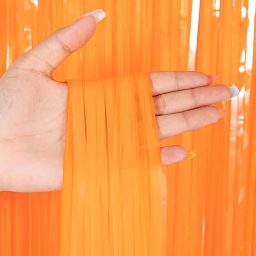 6 Stück Metallic Lametta Vorhänge 1m x 2m Folie Shimmer Tinsel Vorhänge Hintergrund Glitzer Folien Fransen Lametta Vorhänge Tür Fenster Dekoration für Baby Party Deko Geburtstag Hochzeit-Orange von PTNKUIIY