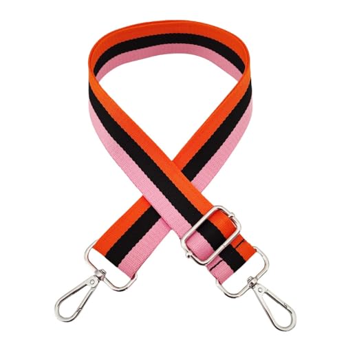 72 -130CM Verstellbar Schultergurt für Taschen Breit 3.8cm Tragegurt Schulterriemen mit Karabiner Streifen Muster Ersatz Trageriemen Taschenhenkel für DIY Taschen Handtaschen -rosa schwarz orange von PTNKUIIY