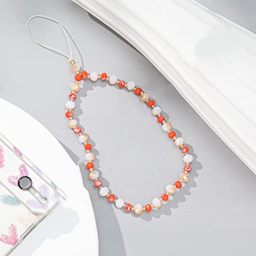 Böhmische Anti-Verlorene Handy Lanyard,Bunte Perle Telefon Lanyard Handykette Handschlaufe Universale Telefonkette Handy Charm Handyhülle Anhänger Dekoration Zubehör Handyanhänger für Damen,Orange von PTNKUIIY