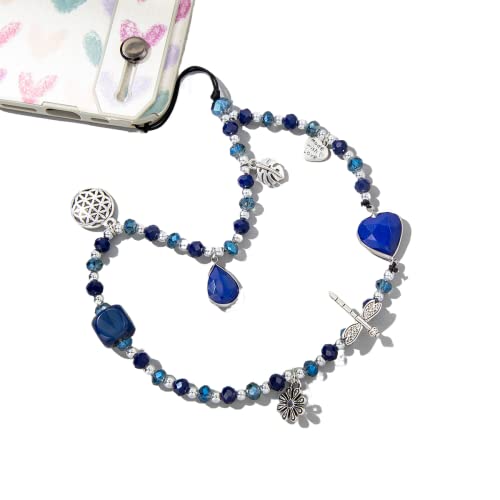 Böhmische Anti-verlorene Handykette, Universale Telefonkette Bunte Perlen Liebe Herz Telefon Lanyard Handschlaufe Perlen Kette Handyanhänger Handy Charm Handy Lanyard Handy Schmuck für Frauen,Blau von PTNKUIIY