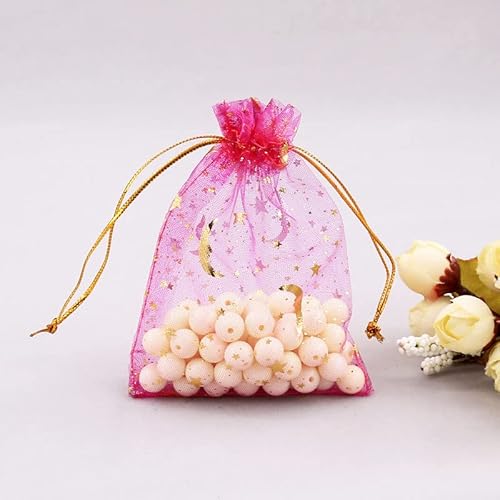 Organzasäckchen 100 Pcs Geschenkbeutel, 13*18cm Organzasäckchen Klein Geschenk Schmuckbeutel mit Kordelzug Mit Stern Mond Muster Organzabeutel Für Festival süßigkeiten Party Und Hochzeit-Rose von PTNKUIIY