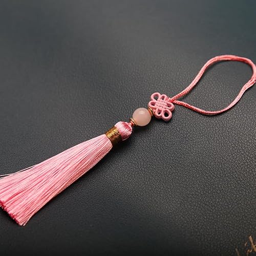 PTNKUIIY 10 Stücke Handgefertigte Mini Quasten -14CM Seidig Quasten Anhänger gerade Tassle Kleinen Chinesischen Knoten für Schmuckherstellung, Souvenir, Lesezeichen, DIY Handwerk Zubehör -Rosa von PTNKUIIY