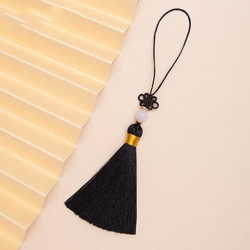 PTNKUIIY 10 Stücke Handgefertigte Mini Quasten -14CM Seidig Quasten Anhänger gerade Tassle Kleinen Chinesischen Knoten für Schmuckherstellung, Souvenir, Lesezeichen, DIY Handwerk Zubehör -Schwarz von PTNKUIIY