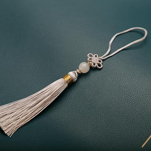 PTNKUIIY 10 Stücke Handgefertigte Mini Quasten -14CM Seidig Quasten Anhänger gerade Tassle Kleinen Chinesischen Knoten für Schmuckherstellung, Souvenir, Lesezeichen, DIY Handwerk Zubehör -Silber grau von PTNKUIIY