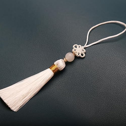 PTNKUIIY 10 Stücke Handgefertigte Mini Quasten -14CM Seidig Quasten Anhänger gerade Tassle Kleinen Chinesischen Knoten für Schmuckherstellung, Souvenir, Lesezeichen, DIY Handwerk Zubehör -Weiß von PTNKUIIY