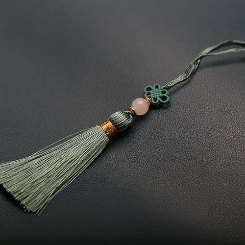 PTNKUIIY 10 Stücke Handgefertigte Mini Quasten -14CM Seidig Quasten Anhänger gerade Tassle Kleinen Chinesischen Knoten für Schmuckherstellung, Souvenir, Lesezeichen, DIY Handwerk Zubehör -grün von PTNKUIIY