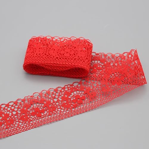 PTNKUIIY 10 Yard Spitzenband,Elastizität Spitzenborte Spitzenband Spitzenbordüre Zierband Spitze Blume Borte Breite 4cm Baumwolle Vintage-Stil Häkelspitze Häkel-Borte für Nähen Handwerk DIY-Kleid,Rot von PTNKUIIY