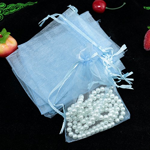 PTNKUIIY 100 Stück Organzasäckchen, Geschenk Organzabeutel Zum Befüllen 25x35cm Schmucksäckchen Schmuckbeutel mit Kordelzug Geschenkbeutel für Hochzeit Oder Fest Party Weihnachten -Blau #1 von PTNKUIIY