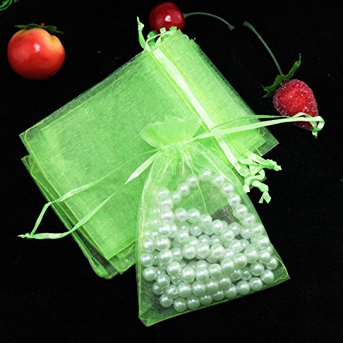 PTNKUIIY 100 Stück Organzasäckchen, Geschenk Organzabeutel Zum Befüllen 25x35cm Schmucksäckchen Schmuckbeutel mit Kordelzug Geschenkbeutel für Hochzeit Oder Fest Party Weihnachten -Grün #1 von PTNKUIIY