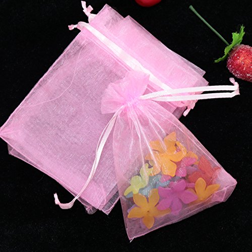 PTNKUIIY 100 Stück Organzasäckchen, Geschenk Organzabeutel Zum Befüllen 25x35cm Schmucksäckchen Schmuckbeutel mit Kordelzug Geschenkbeutel für Hochzeit Oder Fest Party Weihnachten -Rosa von PTNKUIIY