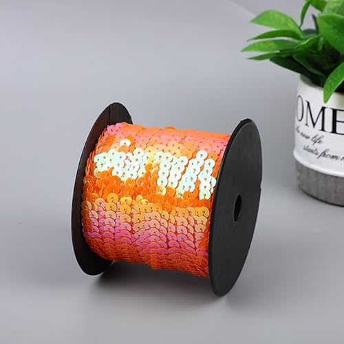 PTNKUIIY 100 Yard Elastische Pailletten Trim 6mm Paillettenband Glitzer Borte Aus Dekoband Paillettenborte Stoffband Metallic Paillette Stoffband Für Kleid Kostüm Stirnband Nähen DIY Handwerk -Orange von PTNKUIIY