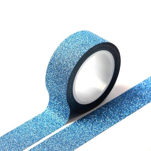 PTNKUIIY 12 Rollen Glitter Washi Tape, 15 mm x 5 m selbstklebendes Klebeband zum Basteln Dekoband Dekorative Klebeband für DIY Handwerk, Bullet Journals, Scrapbooking, Planer Geschenkverpackung -Blau von PTNKUIIY