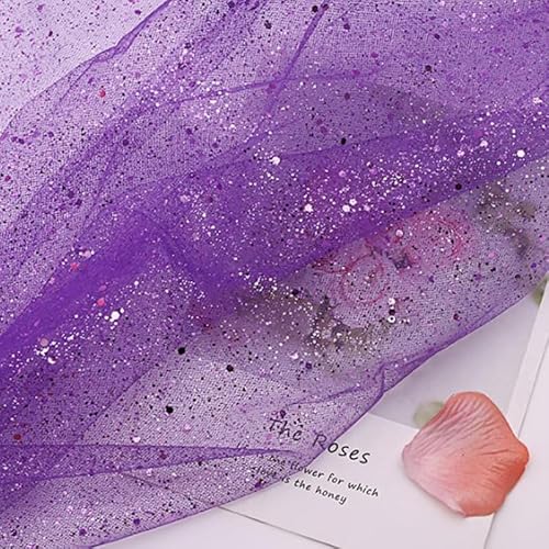 PTNKUIIY 150cm * 1m Deko-Stoff Kostümstoff Sparkly Pailletten Stoffe Netzstoff zum Dekorieren Basteln Hauch Zart Durchsichtig Glitzer Garn Tüll Deko Stoffe für DIY handgemachte Kleidung Hochzeit-Lila von PTNKUIIY