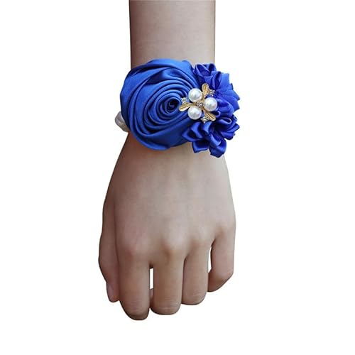 PTNKUIIY 2 Stück Brautjungfer Hochzeit Handgelenk Blume,Braut Handgelenk Corsage Hochzeit Handgelenk Blumen Elastisch Perle Handgelenk Corsage Handgelenk Hand Blume für Frauen und Mädchen -Blau von PTNKUIIY