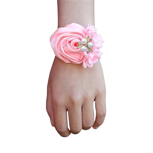 PTNKUIIY 2 Stück Brautjungfer Hochzeit Handgelenk Blume,Braut Handgelenk Corsage Hochzeit Handgelenk Blumen Elastisch Perle Handgelenk Corsage Handgelenk Hand Blume für Frauen und Mädchen -Rosa von PTNKUIIY