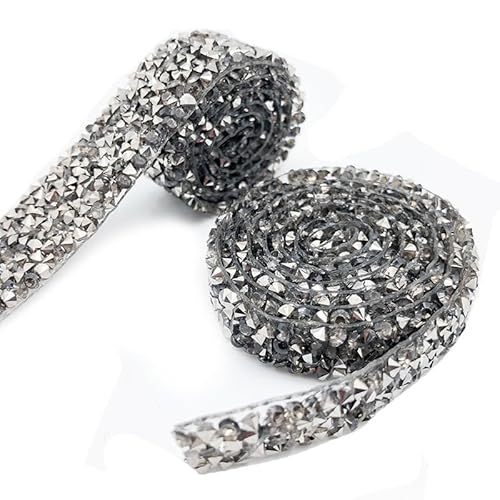 PTNKUIIY 2 Yard Selbstklebend kristall Strass Band -3cm Breite Diamant Band DIY Dekoration Aufkleber Klebeband für Hochzeit Geburtstag DIY Dekoration Kunsthandwerk Telefon Dekoration-Grau von PTNKUIIY