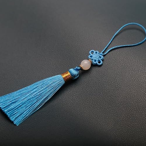 PTNKUIIY 25 Stücke Handgefertigte Mini Quasten -14CM Seidig Quasten Anhänger gerade Tassle Kleinen Chinesischen Knoten für Schmuckherstellung, Souvenir, Lesezeichen, DIY Handwerk Zubehör -Himmelblau von PTNKUIIY