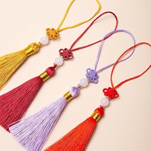 PTNKUIIY 25 Stücke Handgefertigte Mini Quasten -14CM Seidig Quasten Anhänger gerade Tassle Kleinen Chinesischen Knoten für Schmuckherstellung, Souvenir, Lesezeichen, DIY Handwerk Zubehör -Schwarz von PTNKUIIY