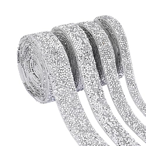 PTNKUIIY 5 Yards Kristall Strass Diamant Band - 0.5cm Breite Strassband Selbstklebendes Bling Band DIY Dekoration Aufkleber für DIY Kunsthandwerk Hochzeit Dekoration Party Handwerk Telefon - Silber von PTNKUIIY