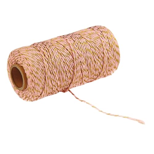 PTNKUIIY Baumwolle Schnur,3 Rollen Baumwollgarn Weihnachten Geschenke Dekoband Paketschnur, DIY Bastelschnur Bäcker Bindfäden Bäckergarn Metzgerschnur für Gartenarbeit, Dekoration -Gold rosa von PTNKUIIY