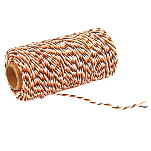 PTNKUIIY Baumwolle Schnur,3 Rollen Baumwollgarn Weihnachten Geschenke Dekoband Paketschnur, DIY Bastelschnur Bäcker Bindfäden Bäckergarn Metzgerschnur für Gartenarbeit, Dekoration -Orange Schwarz weiß von PTNKUIIY