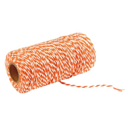 PTNKUIIY Baumwolle Schnur,3 Rollen Baumwollgarn Weihnachten Geschenke Dekoband Paketschnur, DIY Bastelschnur Bäcker Bindfäden Bäckergarn Metzgerschnur für Gartenarbeit, Dekoration -Orange weiß von PTNKUIIY