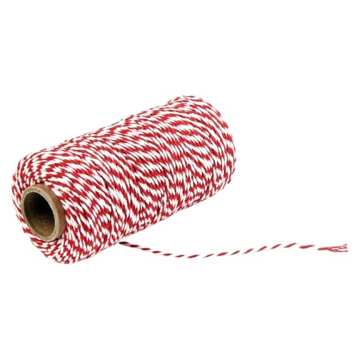 PTNKUIIY Baumwolle Schnur,3 Rollen Baumwollgarn Weihnachten Geschenke Dekoband Paketschnur, DIY Bastelschnur Bäcker Bindfäden Bäckergarn Metzgerschnur für Gartenarbeit, Dekoration -Rot weiß #2 von PTNKUIIY