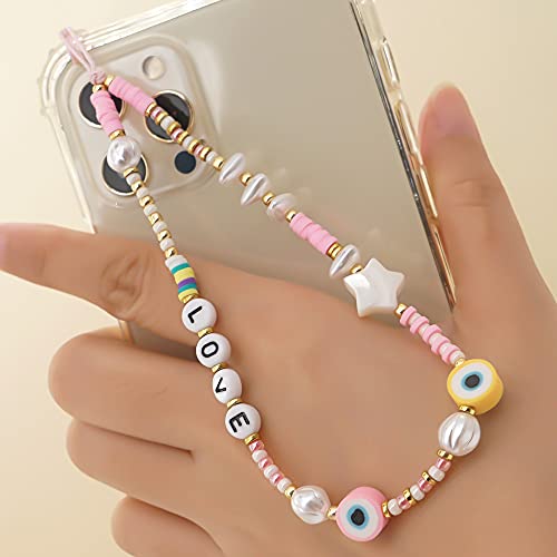 PTNKUIIY Böhmische Anti-Verlorene Handykette, Vintage Acryl Handy Charm Perlen Bunt Handykette Telefon Lanyard Handschlaufe Perlen Strap Telefon Anhänger Handy Schmuck Hängen Chian für Frauen von PTNKUIIY