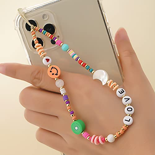 PTNKUIIY Böhmische Anti-Verlorene Handykette, Vintage Acryl Handy Charm Perlen Bunt Handykette Telefon Lanyard Handschlaufe Perlen Strap Telefon Anhänger Handy Schmuck Hängen Chian für Frauen von PTNKUIIY