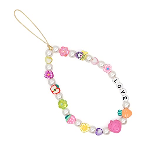 PTNKUIIY Böhmische Anti-Verlorene Handykette,Vintage Acryl Handy Charm Perlen Bunt Handy Lanyard Handgelenk Strap Telefon Anhänger Handy Schmuck Hängen Chian Schlüsselbund für Frauen Mädchen,Blume von PTNKUIIY