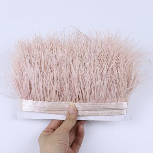 PTNKUIIY Flauschige Straußenfedern-Borten, 1m Lang 6-8cm Breit weiche Straußenfedern Fransenborte Band zum Nähen DIY Straußfeder Satinband Fransen für Kleidung Hochzeit Dekoration Basteln -Rosa #3 von PTNKUIIY