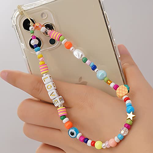 PTNKUIIY Handy Lanyard Anti-Verlorene Handykette，Böhmische Bunte Perlen Telefon Kette Strap Handyanhänger Smiley Gesicht Handy Straps Mobile Handy Schmuck Perlen Anhänger Hängen Chian für Frauen von PTNKUIIY