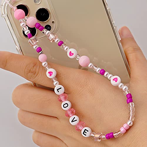 PTNKUIIY Handy Lanyard Anti-Verlorene Handykette，Böhmische Bunte Perlen Telefon Kette Strap Handyanhänger Smiley Gesicht Handy Straps Mobile Handy Schmuck Perlen Anhänger Hängen Chian für Frauen von PTNKUIIY